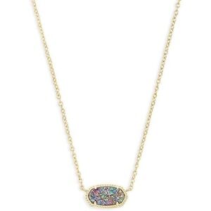 Kendra Scott Elisa Gold Pendant Necklace in Multi Color Drusy w/ Bag